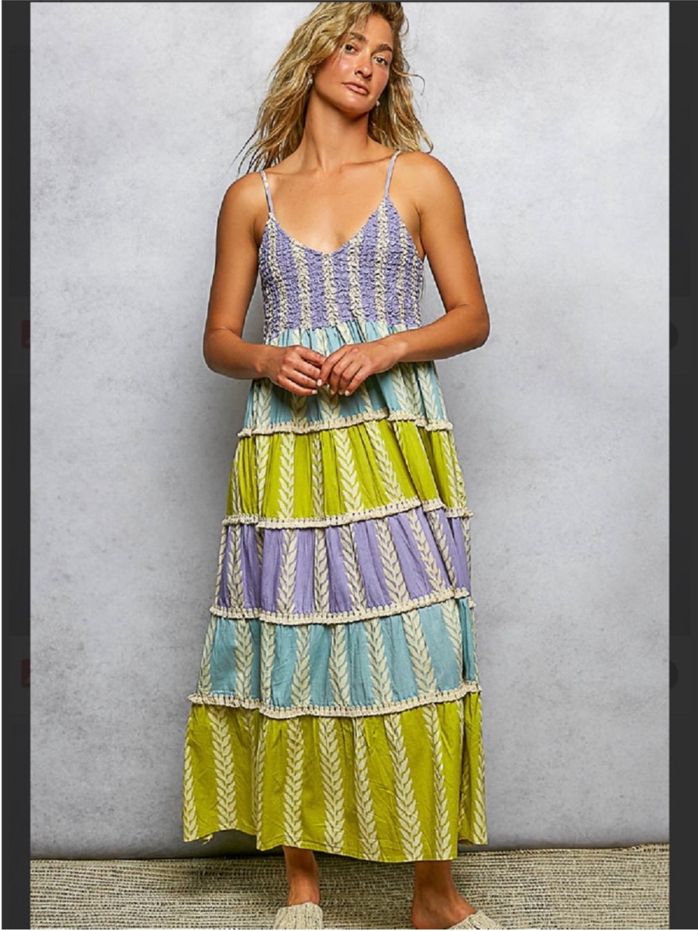 New: POL Multicolor Tiered Lace Tassel Detail Smocked Bodice Maxi Dress• Small - Picture 5 of 5